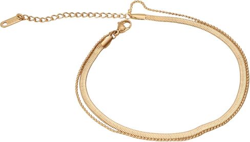 18K Gold PVD Coating Stainless Steel Herringbone Anklet Snake Chain Anklet Gold Chain Anklet 2 in 1 Double Chains Anklet Summer Anklet Beach Anklet For Women in Saudi Arabia