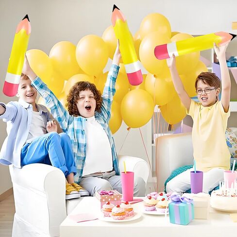 4 Pcs Large Giant Inflatable Pencil Balloon Birthday Party Back To School Graduation Favor Blow Up Balloon Hanging Classroom Decoration Suitable for Classroom Garden Room Birthday Party Decorations in Kuwait
