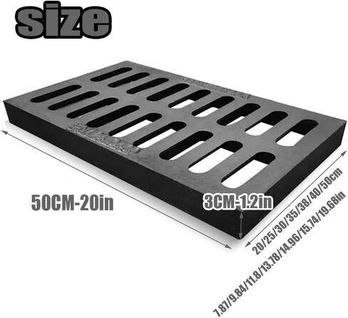 Black Sewer Grates Cover Outdoor Drain Grate Cast Iron Channel Drain Cover, Non Slip Driveway/Garage/Concrete Floor Drainage Grates(20x10in-50x25cm) in Kuwait