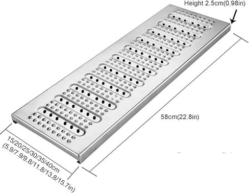 Stainless Steel Channel Drain Grate Cover, Outdoor Metal Drainage Grates, Trench Drain Grates for Fence Line,Yard,Sewer,Sidewalk,Commercial Floor(Silver-201,58x30x2.5cm) in Kuwait