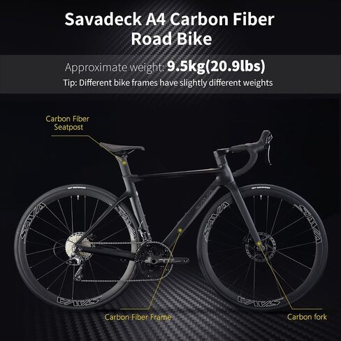 SAVADECK Carbon Road Bike, T800 Carbon Fiber Frame 700C Racing Bicycle with Shimano R4700 20 Speed Groupset and Hydraulic Disc Brake, Ultra-Light Carbon Bike for Adult in Kuwait