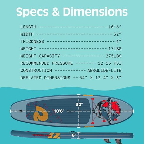 Retrospec Weekender Inflatable Stand Up Paddle Board Includes Paddle, Pump, and Accessories 10’6" Lightweight iSUP, Puncture Resistant Inflatable Paddle Board for Adults in Saudi Arabia