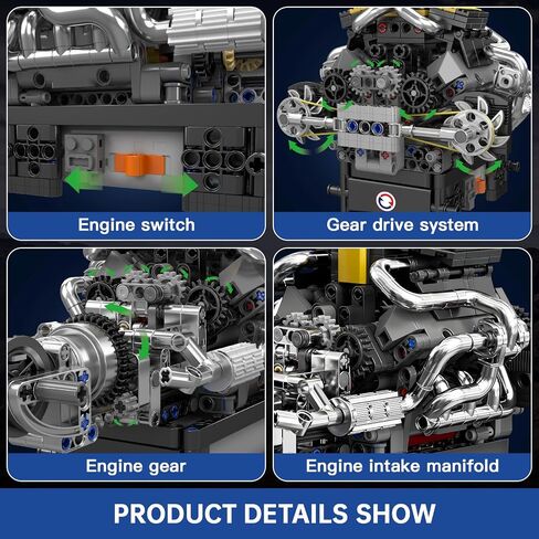 Mould King V8 Model Engine Kit for Adults, V8 Engine Building Sets, Mini Engine Toys Scale with Motor, STEM Project Building Kits, DIY Collectible Blocks for Boys (1169 Pieces) 10203 in Kuwait
