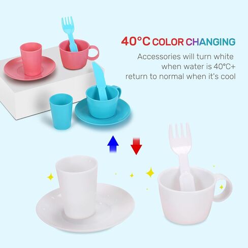 CUTE STONE Pretend Play Kitchen Sink Toys with Play Cooking Stove, Pot and Pan with Spray Realistic Light and Sound, Dish Rack & Play Cutting Food, Utensils Tableware Accessories for Kids Toddlers in Saudi Arabia