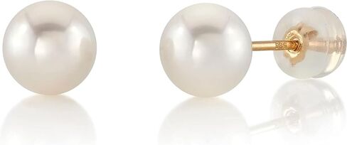 THE PEARL SOURCE Round White Freshwater Real Pearl Earrings for Women - 14k Gold Stud Earrings | Hypoallergenic Earrings with Genuine Cultured Pearls, 10.0-10.5mm in Kuwait
