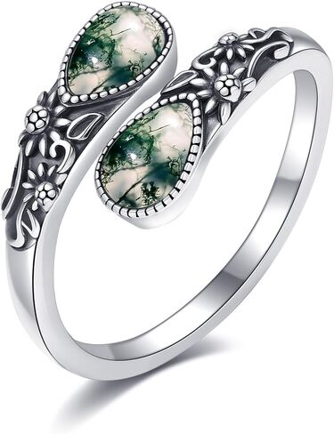 Moonstone/Moss Agate/Turquoise Spoon Rings 925 Sterling Silver Vintage Sumflower Thumb Ring for Women Vintage Gemstone Rings Gift For Mom Wife Sister Her in Kuwait