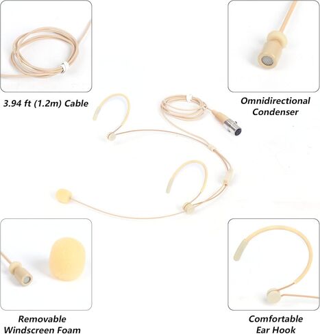 Beige Headworn Microphone,Daul Ear Hook Mic,Condenser Headset Mics for Audio Technica Microphone Wireless Systems,Ideal for Lectures,Actors,Theater,Podcasts in Saudi Arabia