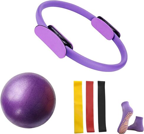 Pilates Ring and Ball Set with Resistance Bands, 12 inch Magic Circle Pilates Ring, Ideal Pilates Equipment for Home Workouts Pilates Set for Beginners, Fitness Gift in Saudi Arabia