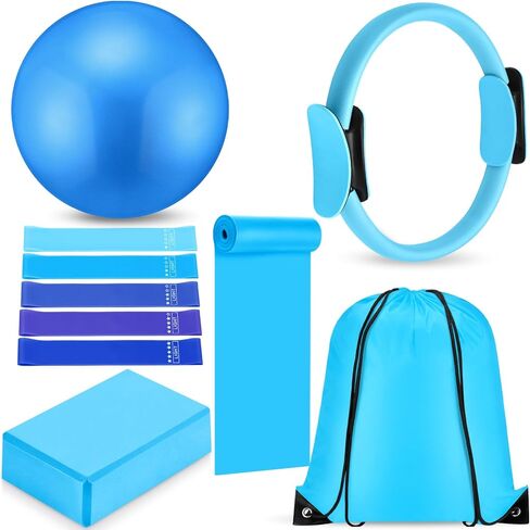 10 PCS Pilates Ring مجموعة للنساء معدات اليوغا المنزلية الملحقات بيلاتيس حلقة الدائرة والكرة هدية تشمل الكرة يوجا دائرة نطاقات كتلة الأشرطة حقيبة صالة رياضية in Saudi Arabia