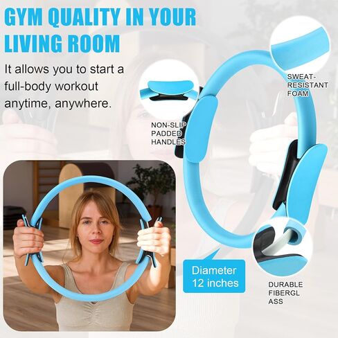 10 PCS Pilates Ring مجموعة للنساء معدات اليوغا المنزلية الملحقات بيلاتيس حلقة الدائرة والكرة هدية تشمل الكرة يوجا دائرة نطاقات كتلة الأشرطة حقيبة صالة رياضية in Saudi Arabia
