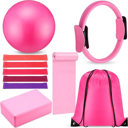 10 Pcs Pilates Ring Set for Women Home Yoga Equipment Accessories Pilates Ring Circle and Ball Workouts Gift Include Ball Yoga Circle Resistance Bands Block Straps Gym Bag in Saudi Arabia