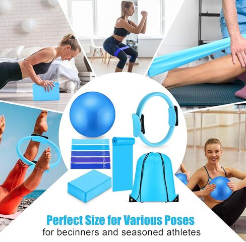 10 PCS Pilates Ring مجموعة للنساء معدات اليوغا المنزلية الملحقات بيلاتيس حلقة الدائرة والكرة هدية تشمل الكرة يوجا دائرة نطاقات كتلة الأشرطة حقيبة صالة رياضية in Saudi Arabia