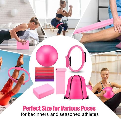 10 Pcs Pilates Ring Set for Women Home Yoga Equipment Accessories Pilates Ring Circle and Ball Workouts Gift Include Ball Yoga Circle Resistance Bands Block Straps Gym Bag in Saudi Arabia