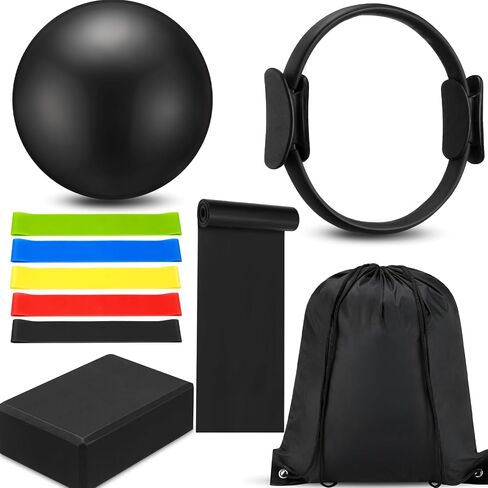 10 Pcs Pilates Ring Set for Women Home Yoga Equipment Accessories Pilates Ring Circle and Ball Workouts Gift Include Ball Yoga Circle Resistance Bands Block Straps Gym Bag in Saudi Arabia