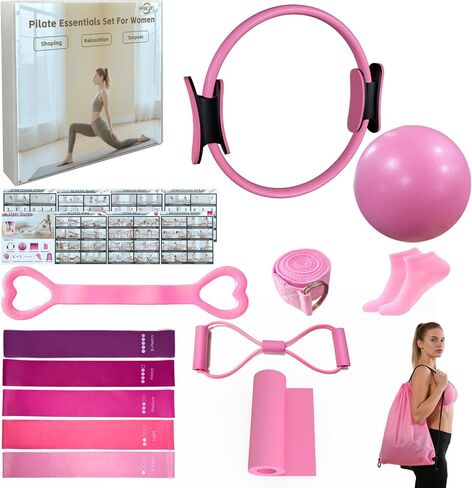 KABCON Pilates Ring Essentials Set for Women with 9.8" Exercise Ball,Elastic Bands, Yoga Socks, Carrying Bag, 13-Pcs Home Workout Set in Saudi Arabia