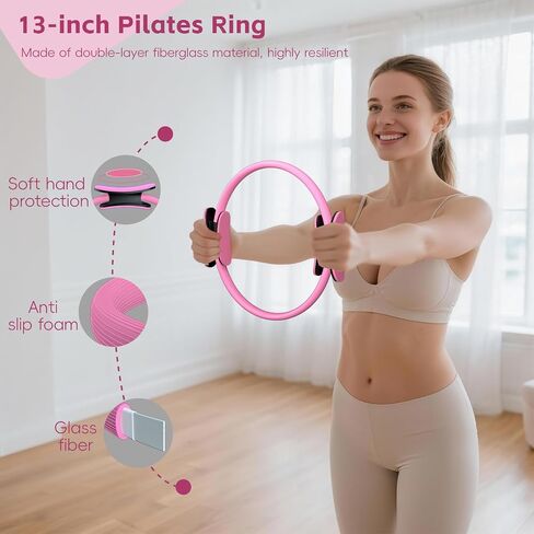 KABCON Pilates Ring Essentials Set for Women with 9.8" Exercise Ball,Elastic Bands, Yoga Socks, Carrying Bag, 13-Pcs Home Workout Set in Saudi Arabia