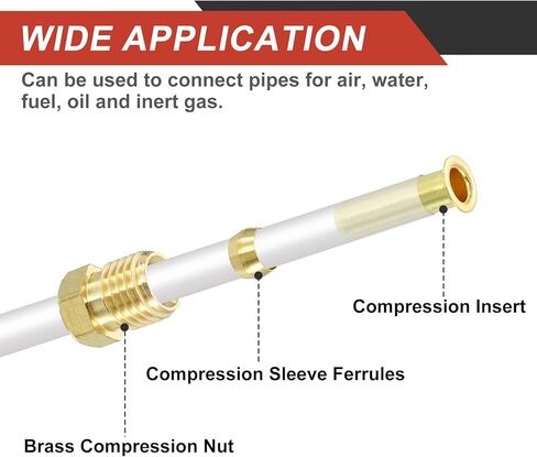 uxcell 10Pcs Fit for 3mm(1/8") Tube ID Brass Compression Fitting, Insert Tube Support Compression Sleeve Fitting, Sleeve Ferrules for Water Oil Air Pipe in Saudi Arabia