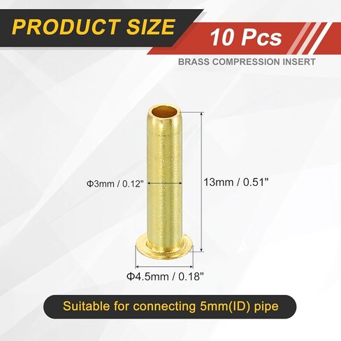 uxcell 10Pcs Fit for 3mm(1/8") Tube ID Brass Compression Fitting, Insert Tube Support Compression Sleeve Fitting, Sleeve Ferrules for Water Oil Air Pipe in Saudi Arabia
