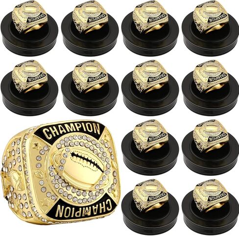 12 Pcs Football Championship Rings Ball Games Championship Trophy Rings Sport Ball Award Gift with Display Neck Chain and Stand for Tournament or Champion Winner in Saudi Arabia