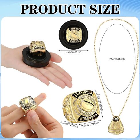 12 Pcs Football Championship Rings Ball Games Championship Trophy Rings Sport Ball Award Gift with Display Neck Chain and Stand for Tournament or Champion Winner in Saudi Arabia