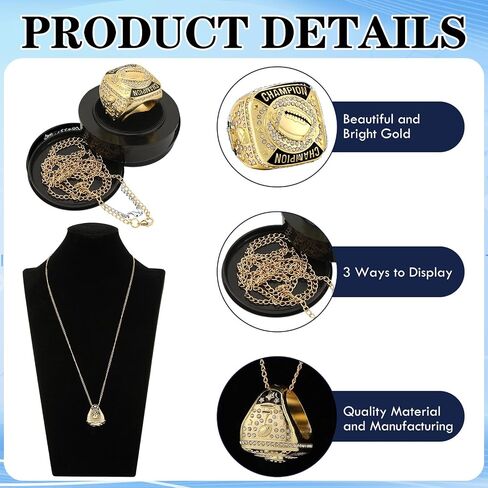 12 Pcs Football Championship Rings Ball Games Championship Trophy Rings Sport Ball Award Gift with Display Neck Chain and Stand for Tournament or Champion Winner in Saudi Arabia
