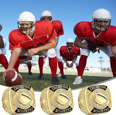 12 Pcs Football Championship Rings Ball Games Championship Trophy Rings Sport Ball Award Gift with Display Neck Chain and Stand for Tournament or Champion Winner in Saudi Arabia