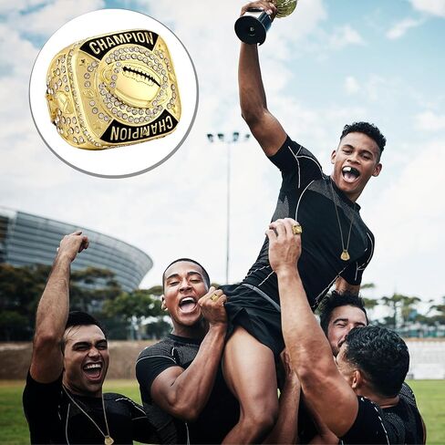 12 Pcs Football Championship Rings Ball Games Championship Trophy Rings Sport Ball Award Gift with Display Neck Chain and Stand for Tournament or Champion Winner in Saudi Arabia