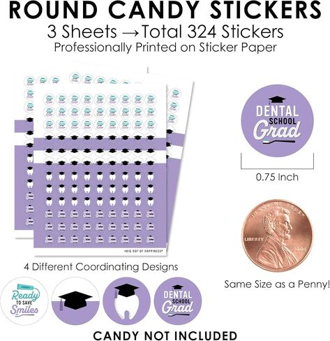 Big Dot of Happiness Dental School Grad - Dentistry and Hygienist Graduation Party Round Candy Sticker Favors - Labels Fit Chocolate Candy (1 sheet of 108) in Saudi Arabia