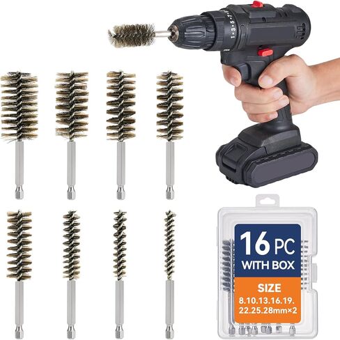 12 Pcs Stainless Steel Bore Brush, Wire Brush for Drill Set with 1/4 Inch Hex Shank, Abrasive Wire Bore Brush for Power Drill, Rust Polish and Tube Cleaning (8,10,13,16mm) in Saudi Arabia