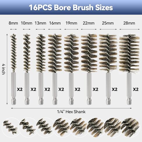 12 Pcs Stainless Steel Bore Brush, Wire Brush for Drill Set with 1/4 Inch Hex Shank, Abrasive Wire Bore Brush for Power Drill, Rust Polish and Tube Cleaning (8,10,13,16mm) in Saudi Arabia