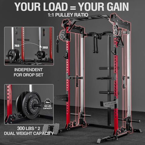 Mikolo Power Cage, 2000LB Power Rack with Independent Dual Pulley System, Multi-Function Home Gym Workout Machine for Cable Crossover in Kuwait