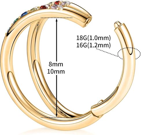16g Daith Hoop Earrings Silver Nose Hoops Double Open Stack 16 Gauge Septum Clicker 10mm CZ&Opal Seamless Ring Surgical Steel Helix Rook Nose Rings in Saudi Arabia
