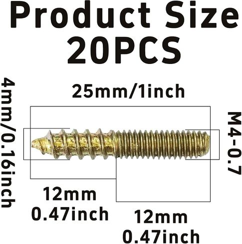 20Pcs M4x25mm Hanger Bolts, Double Ended Thread Dowel Screws, Self-Tapping Screws for Secure Wood Joints in Saudi Arabia