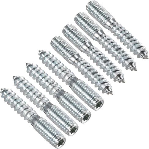 TOP-VIGOR 8Pcs M8x50mm Double Headed Bolts Self Tapping Screw, Double Ended Dowel Screws, Screw Dowels Hanger, Threaded Lag Wood Screws and Machine Bolts for Wood Joint Furniture in Saudi Arabia