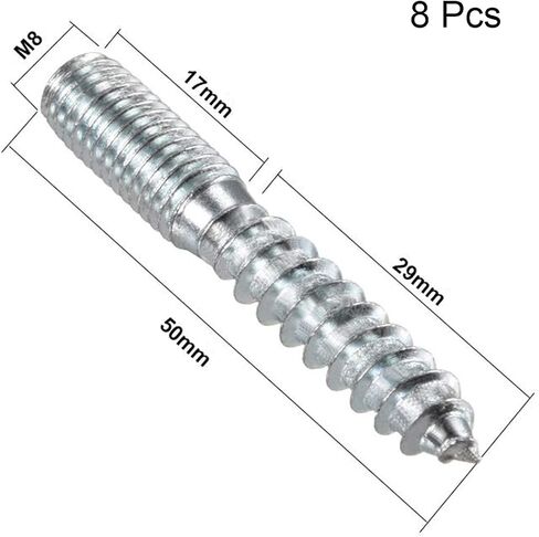 TOP-VIGOR 8Pcs M8x50mm Double Headed Bolts Self Tapping Screw, Double Ended Dowel Screws, Screw Dowels Hanger, Threaded Lag Wood Screws and Machine Bolts for Wood Joint Furniture in Saudi Arabia