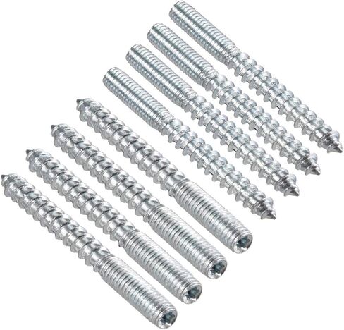 TOP-VIGOR 8Pcs M8x50mm Double Headed Bolts Self Tapping Screw, Double Ended Dowel Screws, Screw Dowels Hanger, Threaded Lag Wood Screws and Machine Bolts for Wood Joint Furniture in Saudi Arabia