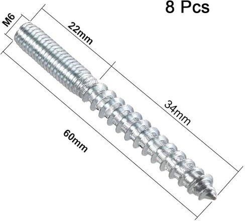 TOP-VIGOR 8Pcs M8x50mm Double Headed Bolts Self Tapping Screw, Double Ended Dowel Screws, Screw Dowels Hanger, Threaded Lag Wood Screws and Machine Bolts for Wood Joint Furniture in Saudi Arabia