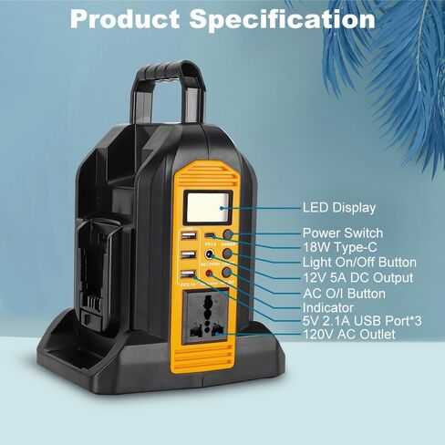 New Upgrade 350W Power Inverter Compatible with Milwaukee18V Battery Power Supply Inverter DC 20V to AC 110~120V with AC Output, USB Charger, Type-C Port, DC Output, LED Light in Saudi Arabia