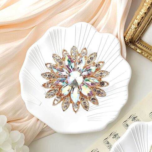 Rhinestone Flower Brooch Pin - Vintage Rose & Sunflower Brooches, Large Crystal Pin for Women, Gold & Pearl Accents, Elegant Christmas Brooch, Fashion Accessories for Hats, Dresses & Bags in Kuwait