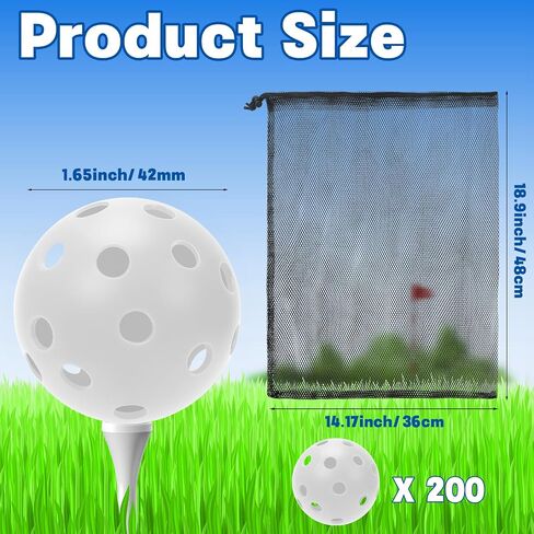 Coopay 50/100/200 Pack Practice Golf Balls, 42mm Plastic Golf Training Balls with a Drawstring Bag Hollow Sports for Swing Practice Driving Range Backyard Home Indoor Outdoor Use in Kuwait