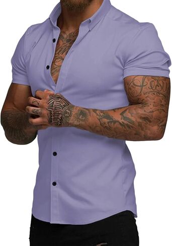 Jmierr Men Muscle Fit Dress Dress Tirts Summer Disual Button Down Short Shirt High Strend in Saudi Arabia