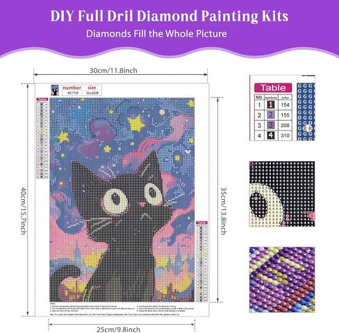 HEIBAGO Diamond Painting Kits for Adults, Cat Diamond Art Kits for Beginners, DIY Full Drill Paint with Diamond, 5D Diamond Painting Dots Art Kits for Gift Home Wall Decor 12x16 Inch in Kuwait
