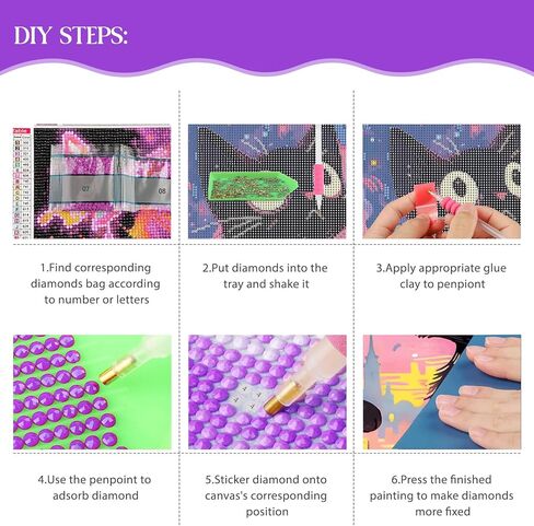 HEIBAGO Diamond Painting Kits for Adults, Cat Diamond Art Kits for Beginners, DIY Full Drill Paint with Diamond, 5D Diamond Painting Dots Art Kits for Gift Home Wall Decor 12x16 Inch in Kuwait