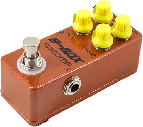 HXBER Guitar B-Box Preamp Pedal Electric Guitar Effects Pedal True Bypass Zinc Alloy Shell DC 9V 6.35mm Input/Output Interface Gain/Treble/Bass/Volume 4 Knobs Mini Guitar B-Box Preamp Effector in Saudi Arabia