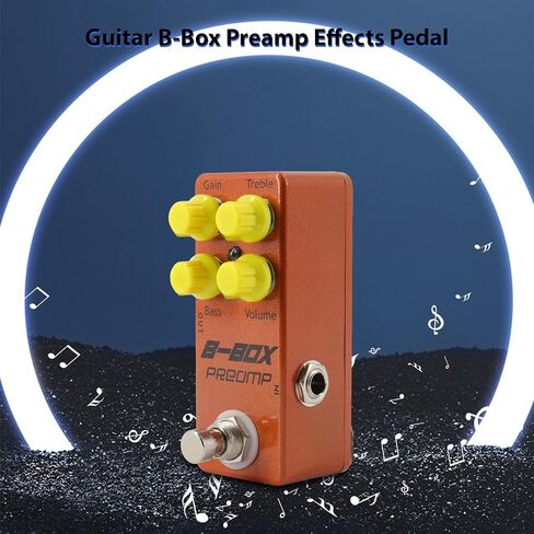 HXBER Guitar B-Box Preamp Pedal Electric Guitar Effects Pedal True Bypass Zinc Alloy Shell DC 9V 6.35mm Input/Output Interface Gain/Treble/Bass/Volume 4 Knobs Mini Guitar B-Box Preamp Effector in Saudi Arabia