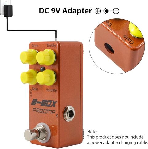 HXBER Guitar B-Box Preamp Pedal Electric Guitar Effects Pedal True Bypass Zinc Alloy Shell DC 9V 6.35mm Input/Output Interface Gain/Treble/Bass/Volume 4 Knobs Mini Guitar B-Box Preamp Effector in Saudi Arabia