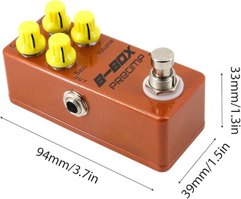 HXBER Guitar B-Box Preamp Pedal Electric Guitar Effects Pedal True Bypass Zinc Alloy Shell DC 9V 6.35mm Input/Output Interface Gain/Treble/Bass/Volume 4 Knobs Mini Guitar B-Box Preamp Effector in Saudi Arabia