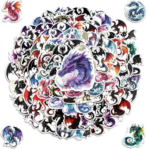 100Pcs Magical Dragon Stickers for Water Bottle: Vinyl Waterproof Pterosaur Fantasy Dragon Decal for Laptop Luggage Phone Scrapbooking Crafts, Dragons Stickers for Kids Teens Gift Dragons Party Favor in Saudi Arabia