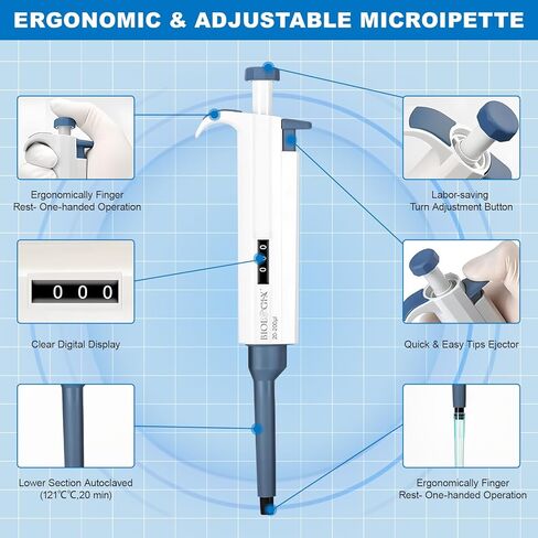Micropipette, 500-5000ul Adjustable Single Channel Pipette, 0.5-5ml Manual Variable Volume Pipettor for Laboratory Scientific in Kuwait