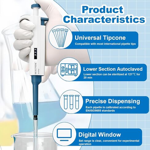 Micropipette, 500-5000ul Adjustable Single Channel Pipette, 0.5-5ml Manual Variable Volume Pipettor for Laboratory Scientific in Kuwait